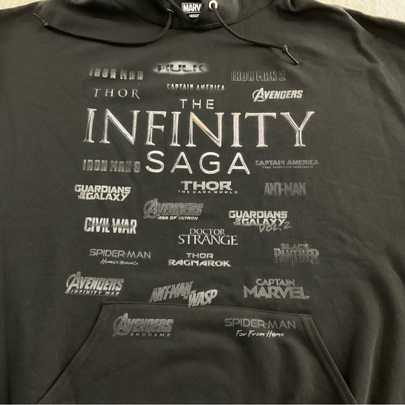 MEN’S MARVEL THE INFINITY SAGA LOGO SURROUND HOODED SWEATSHIRT SIZE: XL / BLACK - Picture 2 of 12